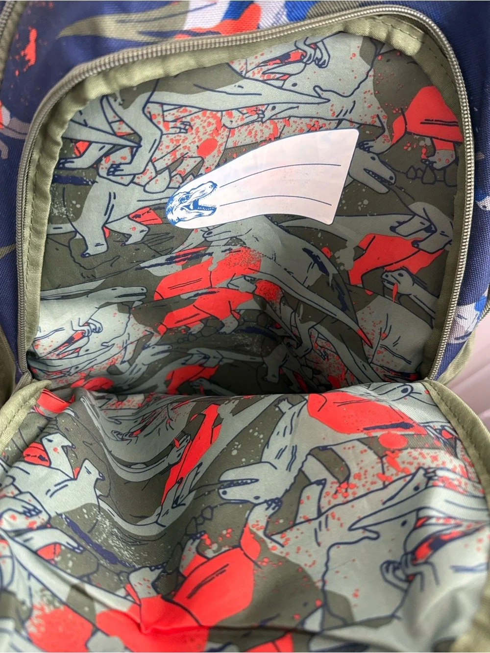Backpack - Navy with Olive trim - Dinosaur 🦕 print